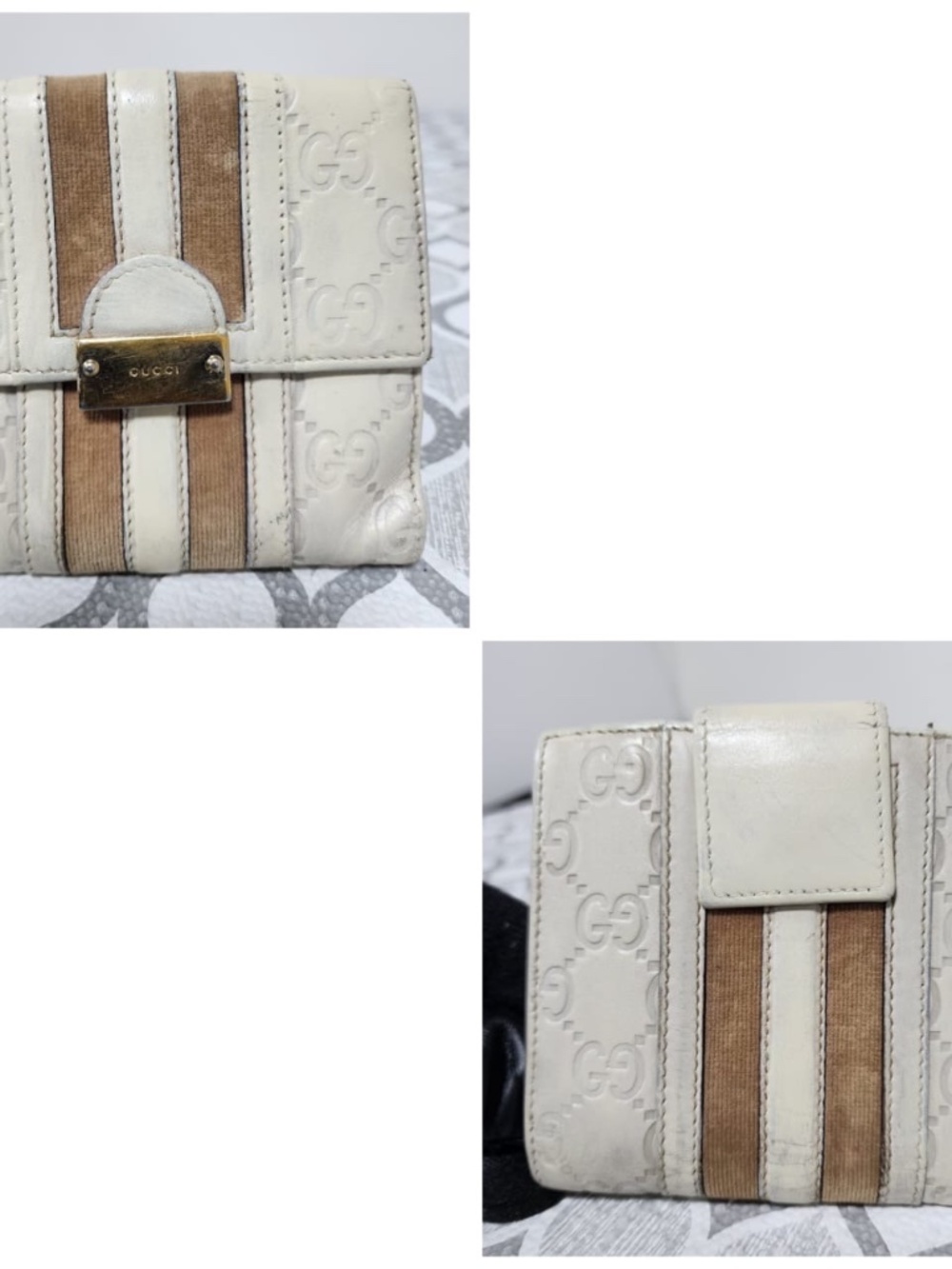 Authentic Gucci Vintage GG Signature Leather Compact Wallet Cream/Brown - Picture 14 of 15